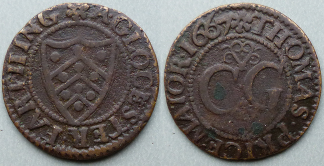 Gloucester, city issue Thomas Price Mayor 1667 farthing N---- Gloucester, city issue Thomas Price Mayor 1667 farthing N----